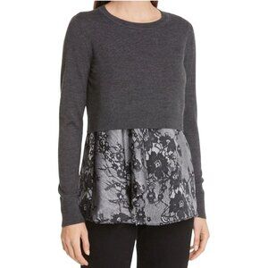 Club Monaco Claribel Layered Look Floral Merino Wool Sweater Charcoal Size XS